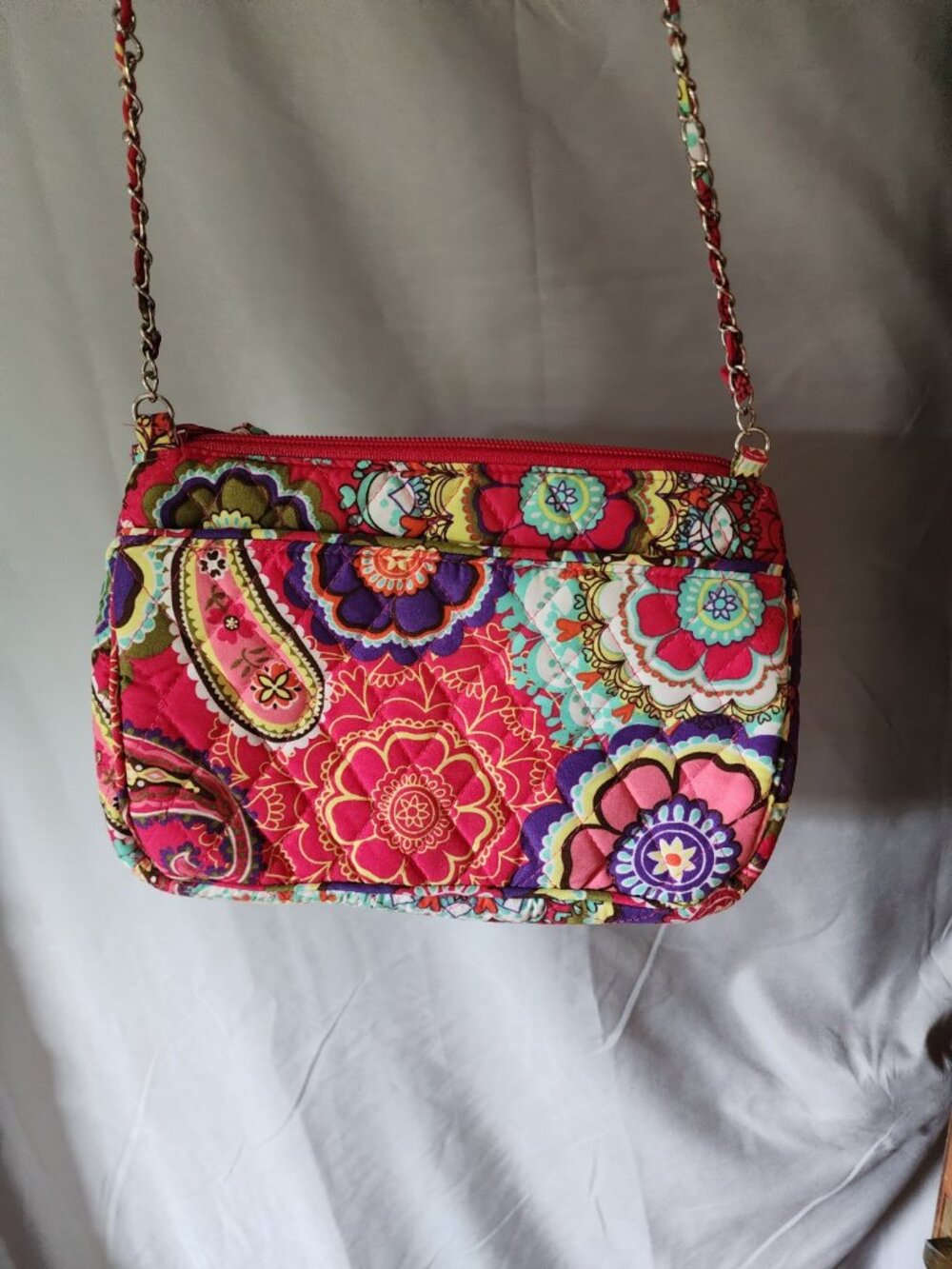 Quilted Floral Chain Strap Crossbody Bag Multicolor